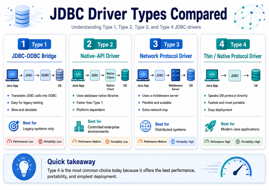 JDBC Driver Types in Java: A Practical Guide JDBC Driver Types