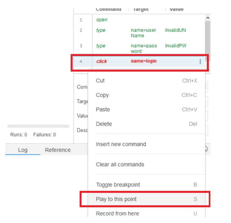 Breakpoints and Startpoints in Selenium IDE