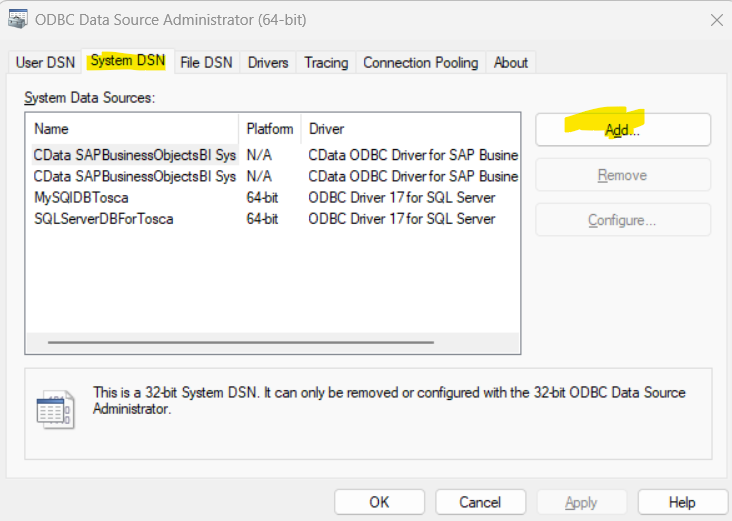 How to Create a DSN Using ODBC Driver for SQL Server in TOSCA