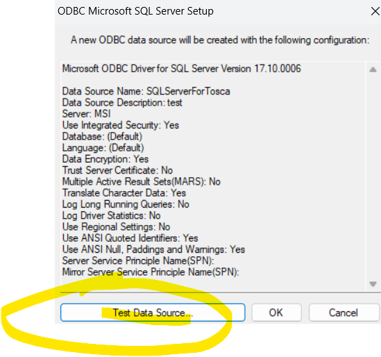 How to Create a DSN Using ODBC Driver for SQL Server in TOSCA