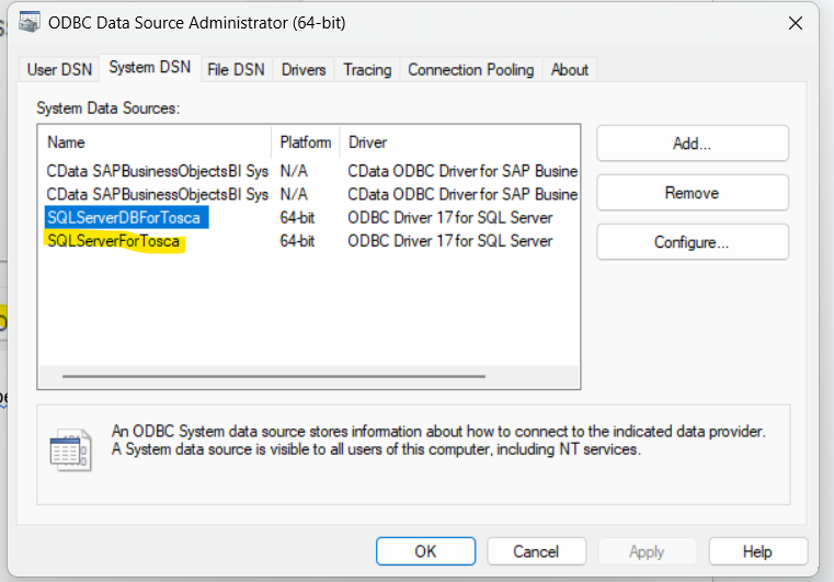 How to Create a DSN Using ODBC Driver for SQL Server in TOSCA