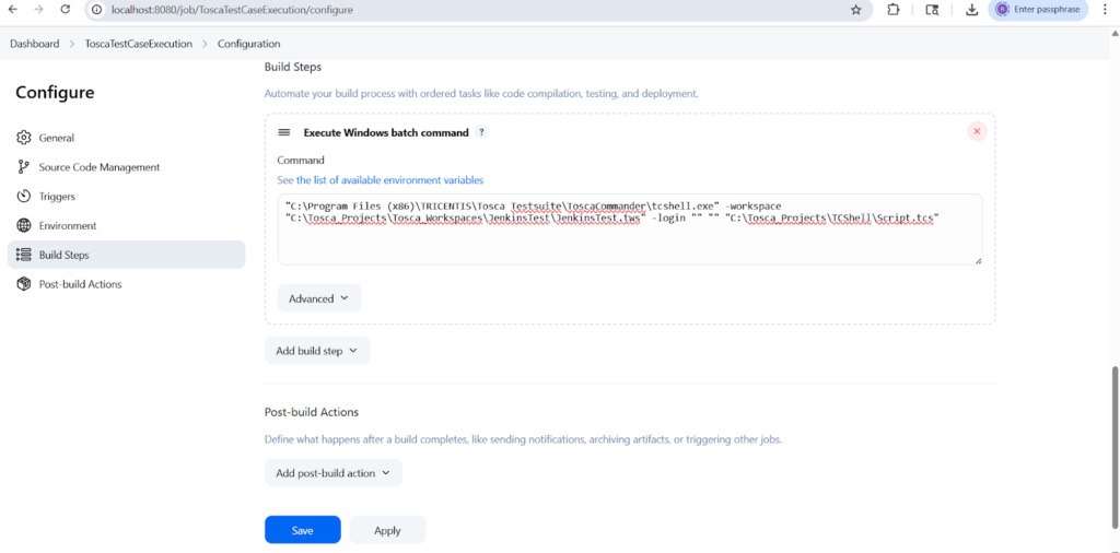 TOSCA Test Case Execution via Command Line, APIs, and Jenkins