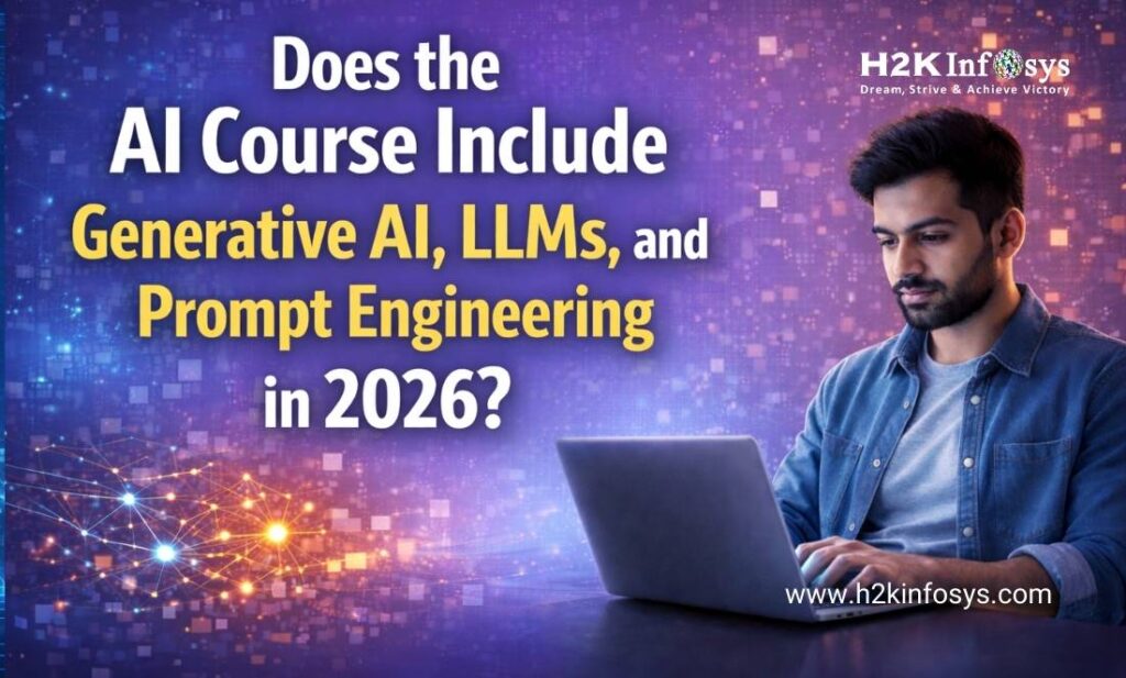Does the AI course include generative AI, LLMs, and prompt engineering in 2026?