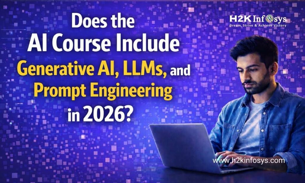 Does the AI course include generative AI, LLMs, and prompt engineering in 2026?