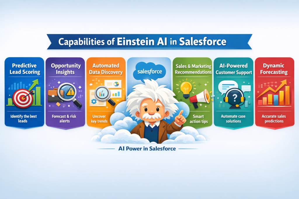 What are the main capabilities of Einstein AI in Salesforce?