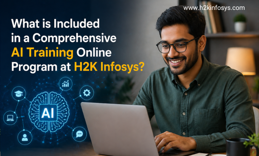 What is included in a comprehensive AI training online program at H2K Infosys?