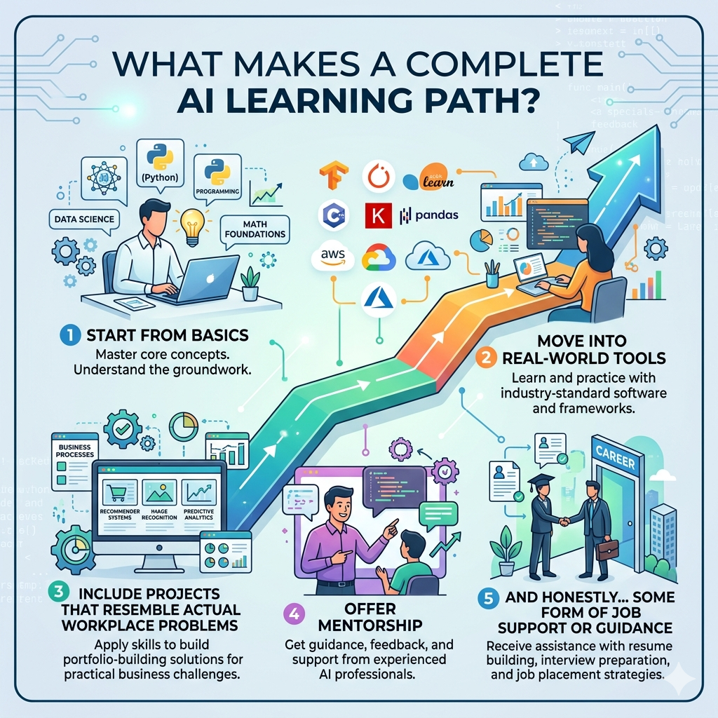 Looking for a complete AI learning path with training, certification, and job placement at H2K Infosys? AI Learning Path