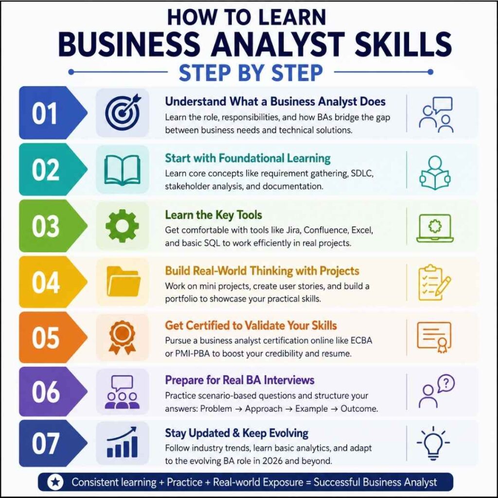 How to Learn Business Analyst Skills Step by Step (2026 Guide) Business Analyst Skills