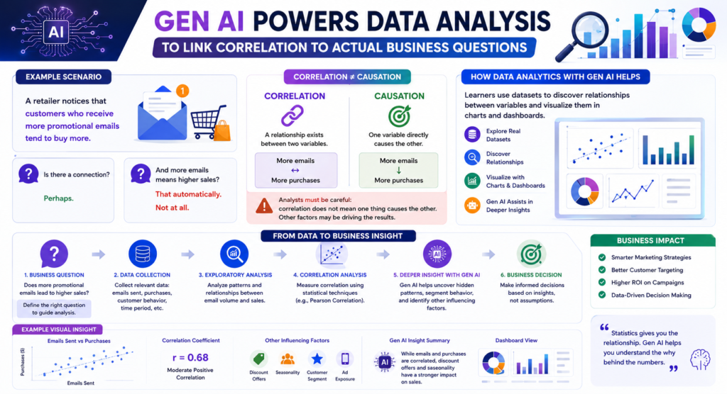 How does Data Analytics with Gen AI Online Course approach statistics? Gen AI Powers Data Analysis